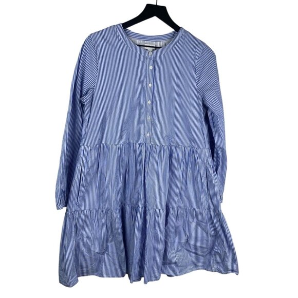 J.CREW Dresses & Skirts - J.Crew Women's Poplin Tiered Striped Preppy Coastal Resort Dress Blue White Sz M